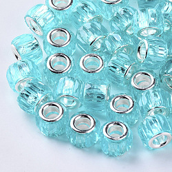 Transparenten Harz European Beads, Großloch perlen, mit silberner Farbe überzogen Messingdoppelkerne, facettiert, Kolumne, Türkis, 11.5x8 mm, Bohrung: 5 mm