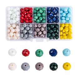 Perles de verre opaques de couleur unie, facette, rondelle, couleur mixte, 8x6mm, Trou: 1mm, 10 couleurs, 30 pcs / couleur, 300 pcs / boîte