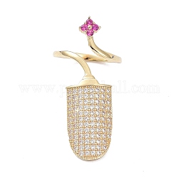 Brass Micro Pave Cubic Zirconia Fingernail Rings, Nail Cover Ring, Rhombus, Real 18K Gold Plated, 1.5mm, Inner Diameter: 13mm