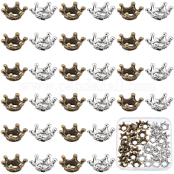 Sunnyclue 40 pièces 2 couleurs capuchons de perles en alliage de style tibétain, couronne, couleur mixte, 13x6mm, Trou: 5mm, 20 pcs / couleur