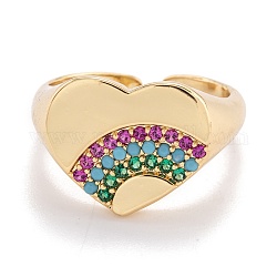 Латунные микро проложить манжеты кольца кубического циркония, открытые кольца, долговечный, сердце, красочный, золотые, размер США 8, внутренний диаметр: 18 мм