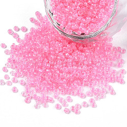 12/0 Perlas de semillas de vidrio, dentro de los colores, agujero redondo, redondo, colores transparentes arco iris, rosa, 12/0, 2~2.5x1.5~2mm, agujero: 0.8 mm, aproximamente 3333 unidades / 50 g