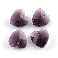 Corazón facetas colgantes de charm de cristal transparente, púrpura, 10x10x5mm, agujero: 1 mm