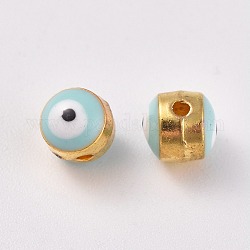 Abalorios de aleación de esmalte, mal de ojo, azul claro, 8x6~7mm, agujero: 1 mm