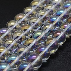 Electroplated Natural Quartz Crystal Beads Strands, AB color Plated, Round, Clear AB, 6mm, Hole: 0.8mm, about 65pcs/strand, 15.7 inch