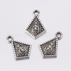 Tibetan Style Alloy Pendant, Tetragon, Kite/Quadrilateral, Lead Free and Cadmium Free, Antique Silver, about 19mm long, 15mm wide, 3.5mm thick, hole: 1mm