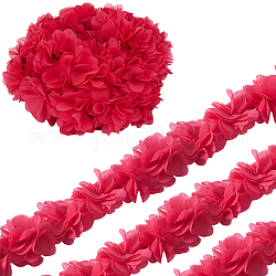 Adorno de encaje de gasa de poliéster de 5 yarda gorgecraft, Cinta de encaje de flores 3d para decoración de disfraces., de color rosa oscuro, 1-7/8~2 pulgada (49~51 mm)