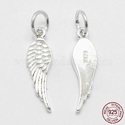 925 Sterling Silver Pendants, Wing, with 925 Stamp, Silver, 20.5x6x1.5mm, Hole: 4mm