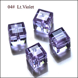 Imitation Austrian Crystal Beads, Grade AAA, Faceted, Cube, Lilac, 4x4x4mm(size within the error range of 0.5~1mm), Hole: 0.7~0.9mm