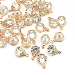 Alloy Charms, with Cubic Zirconia, Light Gold, 13x8x5mm, Hole: 1mm