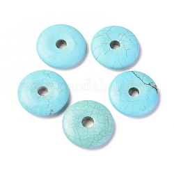 Pendentifs howlite naturelles, teinte, disque de donut / pi, bleu ciel, largeur du beignet: 14 mm, 35x7mm, Trou: 7mm