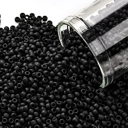 TOHO Round Seed Beads, Japanese Seed Beads, (49F) Opaque Frost Jet, 11/0, 2.2mm, Hole: 0.8mm, about 5555pcs/50g