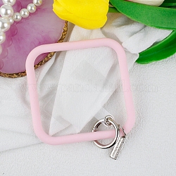 Lanière de téléphone à boucle carrée en silicone, lanière de poignet avec porte-clés en plastique et alliage, rose, carré: 8.62x8.62cm