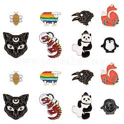 Alloy Brooches, with Enamel and Brass Butterfly Clutches, Lead Free & Cadmium Free, Animal, Mixed Color, 16pcs/box