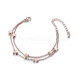 Bracelet de cheville en acier titane tendance shegrace, deux anklet couches, avec des étoiles, or rose, 200mm
