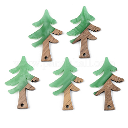 Ciondoli in resina opaca e legno di noce, albero di Natale, verde, 38x24.5x3mm, Foro: 2 mm