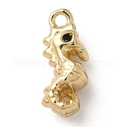 Brass Rhinestone Pendant, Marine Animal Charm, Golden, Sea Horse, 13x5.5x5mm, Hole: 1.2mm