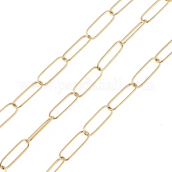 304 acero inoxidable cadenas de clips, sin soldar, con carrete, dorado, 20.5x7x1mm, aproximadamente 32.81 pie (10 m) / rollo