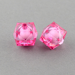 Transparent Acrylic Beads, Bead in Bead, Faceted Cube, Deep Pink, 16x15x15mm, Hole: 2mm, about 220pcs/500g