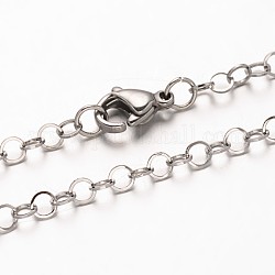 304 Stainless Steel Rolo Chain Necklaces, with Lobster Clasps, Stainless Steel Color, 17.71 inch(44.9cm)