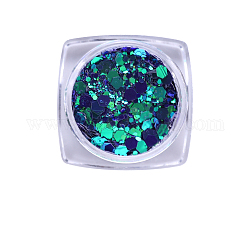 Hexagone brillant accessoires de décoration nail art, avec poudre scintillante et paillettes, paillettes scintillantes diy, vert foncé, poudre: 0.1~0.5x0.1~0.5mm, paillettes: 0.5~3.5x0.5~3.5mm, environ 1,g/boîte