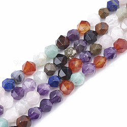 Natural Mixed Stone Beads Strands, Star Cut Round Beads, Faceted, 10x8~9x8~9mm, Hole: 1mm, about 39pcs/strand, 14.9 inch