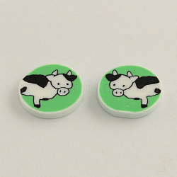 Handmade Polymer Clay Cabochons for Ear Studs Making, Flat Round, Cow, Medium Spring Green, 10x2mm