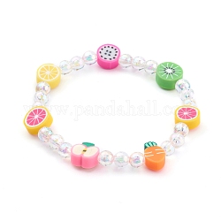 Stretch Beaded Bracelets, with Polymer Clay Fruit Beads and Acrylic Round Beads, Colorful, Inner Diameter: 2-1/4 inch(5.6cm)