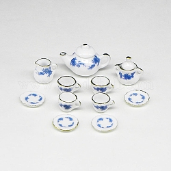 Porzellan-Miniatur-Teekannen-Tassen-Set-Ornamente, Mikro-Landschaftsgarten-Puppenhauszubehör, vorgetäuschte Requisitendekorationen, Blau, 20 mm, 11 Stück / Set