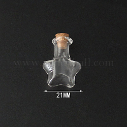 Mini contenitori per perline di bottiglia di vetro borosilicato, bottiglia di desiderio, con tappo di sughero, stella, chiaro, 2.5x2.1cm