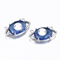 Liens de pendentifs en verre, avec les accessoires en laiton de tonalité de platine, oeil, bleu, 11x22x7mm, Trou: 1.2mm