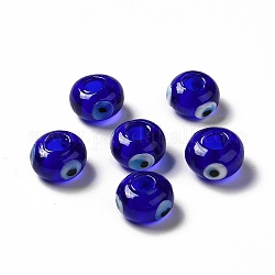 Fatti a mano a lume perle di malocchio, rondelle, blu, 13~14.5x13.5~15x8~9mm, Foro: 4.5 mm