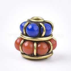 Perline  indonesia fatto a mano, con accessori di ottone, oro, blu, 12x11~11.5mm, Foro: 2 mm