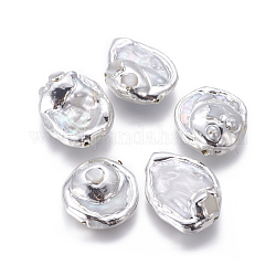 Perle di perle d'acqua dolce coltivate di perle barocche naturali, con accessori di ottone, pepite, bianco, colore argento placcato, 23.5~29x21~22.5x8~13mm, Foro: 0.8 mm