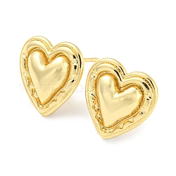 Rack Plating Brass Heart Stud Earrings for Women, Lead Free & Cadmium Free, Long-Lasting Plated, Real 18K Gold Plated, 14x13mm
