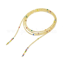 Collar multicapa con nudo de cuerda con cuentas de semilla de vidrio para mujer, oro, 61.02 pulgada (155 cm)