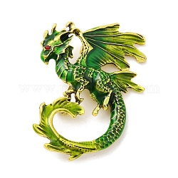 Broches en émail dragon, Badge antique en strass en alliage doré pour vêtements de sac à dos, lime green, 56x41x17mm, Trou: 5x3.5mm