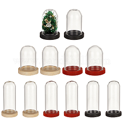 Nbeads 12 mini dôme en verre, Cloche de dôme en verre à fleurs éternelles, vitrine en verre transparent avec 3 couleur, base en bois pour plantes à fleurs, roches, spécimens, décorations artisanales, 1.1x0.7/1.9x0.7