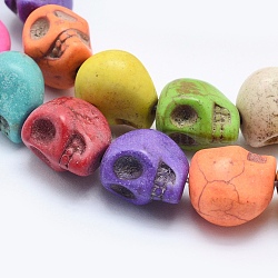 Kunsttürkisfarbenen Perlen Stränge, Schädel, gefärbt, Mischfarbe, 13~13.5x12x10~10.5 mm, Bohrung: 1 mm