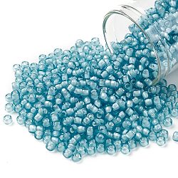 Toho perles de rocaille rondes, Perles de rocaille japonais, (930) couleur intérieure clair aqua / blanc doublé, 8/0, 3mm, Trou: 1mm, environ 222 pcs/10 g