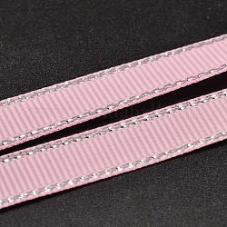 Полиэстер Grosgrain ленты для подарочной упаковки, серебристая лента, розовый жемчуг, 3/8 дюйм (9 мм), о 100yards / рулон (91.44 м / рулон)