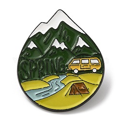 Outdoor Camping Theme with Word Back To Nature Enamel Pin, Black Zinc Alloy Brooch for Backpack Clothes, Word Spring, Colorful, 30x25x1.5mm