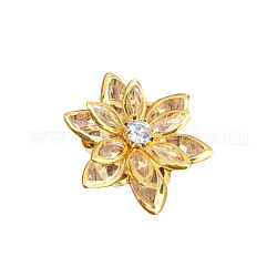 Acrylic Rhinestone Cabochons, with Golden Tone Brass Findings, Flower, for Hair Accessories, Clear, 23mm
