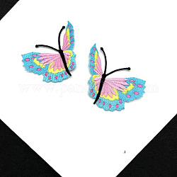 Parches para coser o planchar de tela con bordado computarizado en forma de mariposa, accesorios de vestuario, turquesa oscuro, 70x55mm