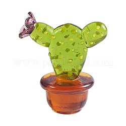 Figurines de cactus en verre soufflé à la main, Mini statues d'art en verre de cactus, simulation bonsaï modèles objets de collection pour la décoration de table à la maison, faux ornement végétal, pelouse verte, 50x44mm