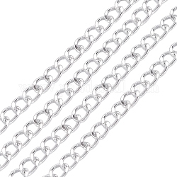Catene a cordolo ritorto in alluminio da 3 m, catene con taglio a diamante, senza saldatura, sfaccettato, argento, 10x6.5x1.8mm
