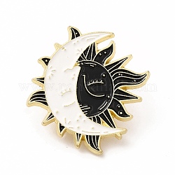 Moon and Sun Enamel Pin, Golden Alloy Brooch for Backpack Clothes, Black and White, 35x29x1.5mm