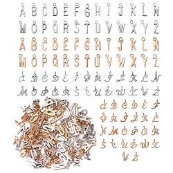 Encantos de aleación 156pcs, letra inicial a ~ z, oro y plata, 10.8x7.8x1.5mm, agujero: 1.5 mm