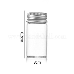 Botellas de vidrio transparente contenedores de abalorios, tubos de almacenamiento de cuentas con tapa de rosca y tapa de aluminio, columna, plata, 3x6 cm, capacidad: 25ml (0.85fl. oz)