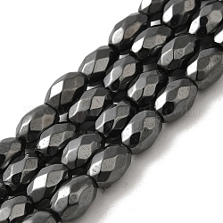 Brins de perles d'hématite synthétique magnétiques fortes, ovale à facettes, 7~8x5~5.5mm, Trou: 1.4mm, Environ 50 pcs/chapelet, 15.35'' (39 cm)